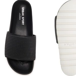 Urban Sport By J/Slides Textured Leather Slide Sandal Size 10 new with box Black